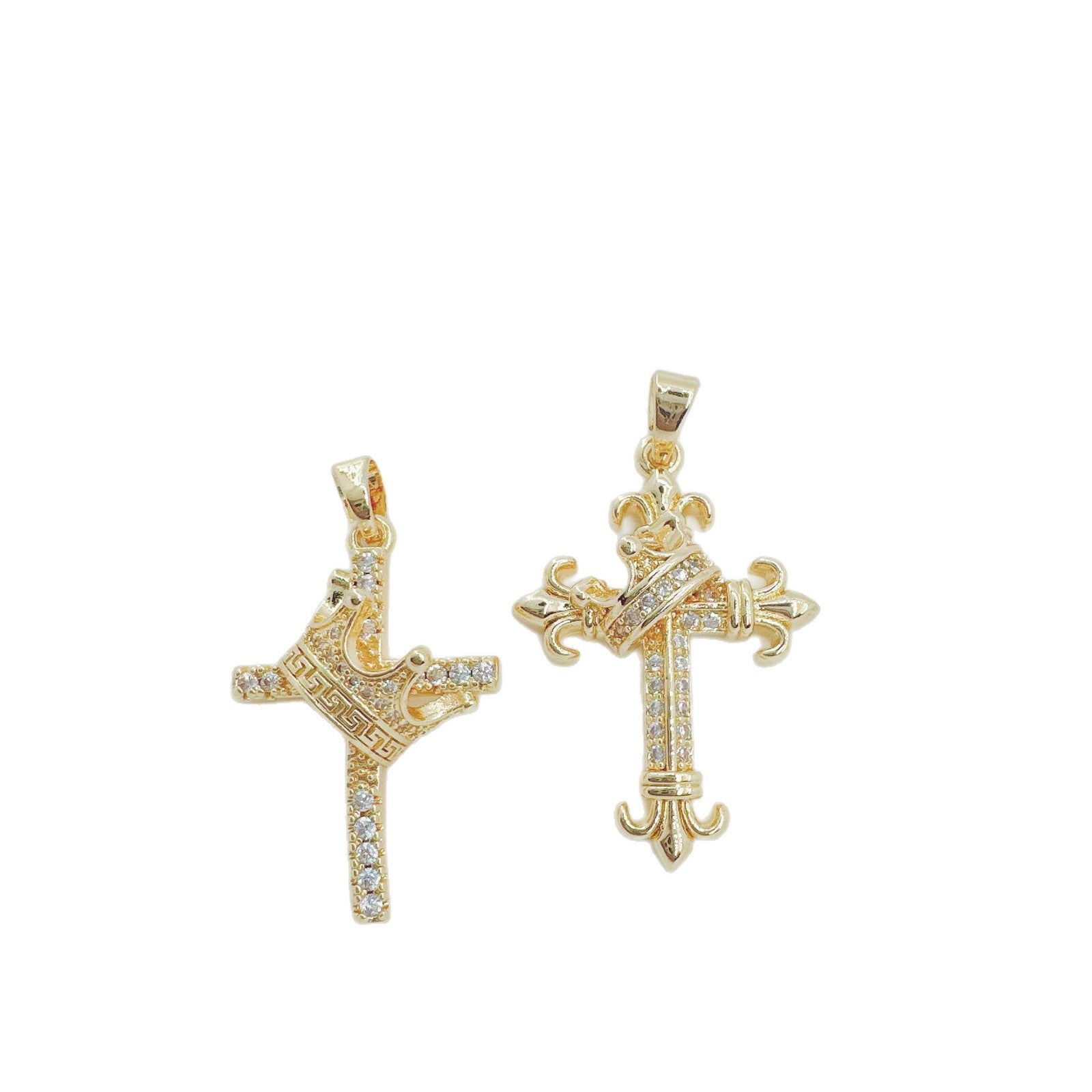 Wholesale Crown Cross Pendant Necklace Copper Electroplated Trendy Jewelry Accessory