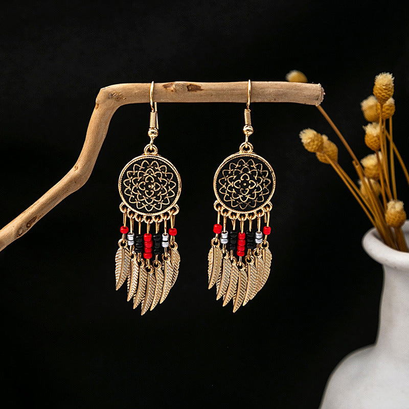 Wholesale Turquoise Earrings Bohemian Feather Tassel Drop Earrings ACC-ES-MDD014