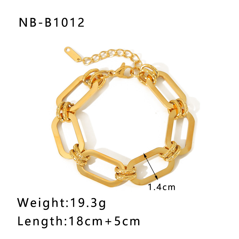 Wholesale Thick Chain Punk Style Stainless Steel 24K Gold Hand Braided Chain Bracelet ACC-BT-Xiny011