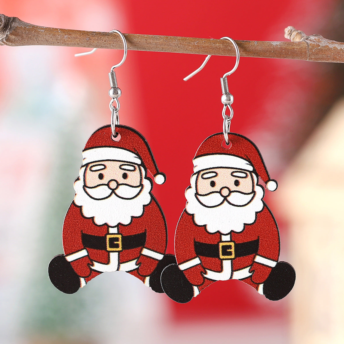 Wholesale Christmas cute funny  pendant earrings wooden double-sided earrings