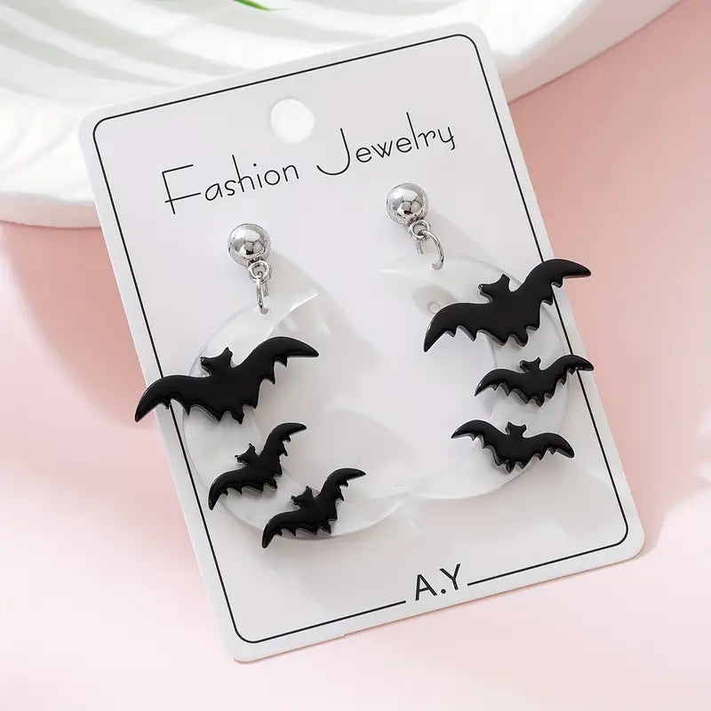 Wholesale Halloween Moon Bat  Earrings