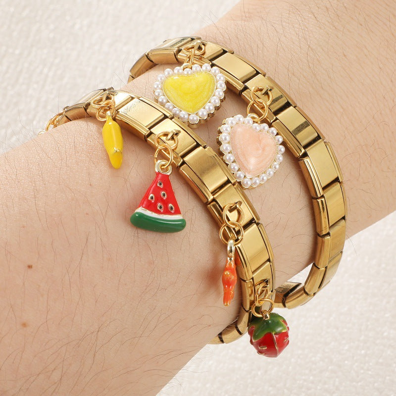 Wholesale Fruit Heart Star Pendant DIY Bracelet Charm Stainless Steel Gold Tone Jewelry Accessory
