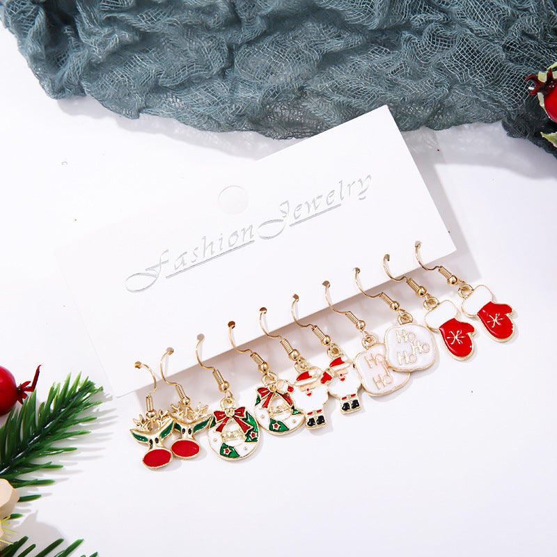 Wholesale Alloy Oil Drop Cartoon Santa Claus Earrings Set ACC-ES-Zhey007