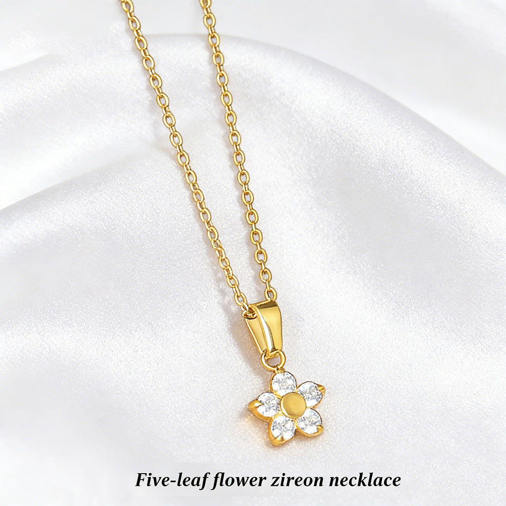 Wholesale Stainless steel gold-plated flower rhinestone necklace