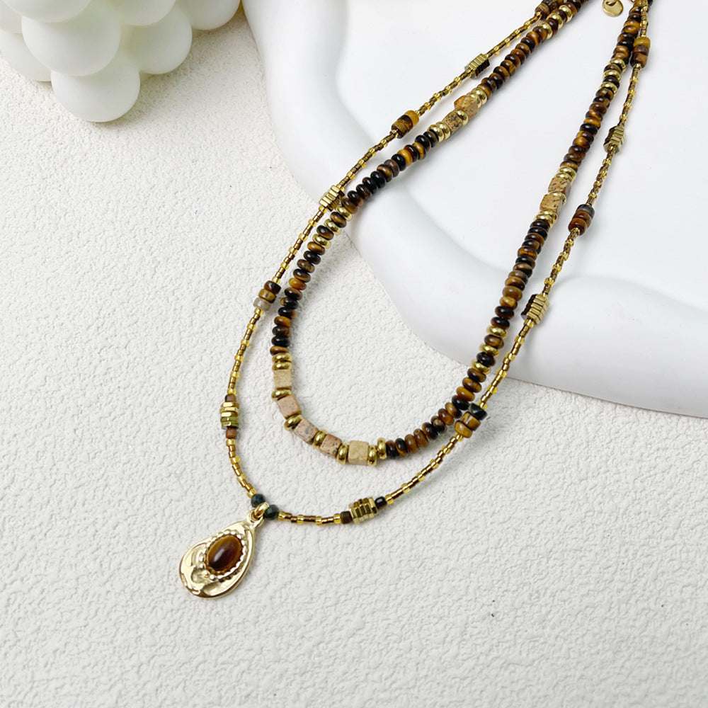 Wholesale Natural Tiger Eye Stone Rice Beads Necklace