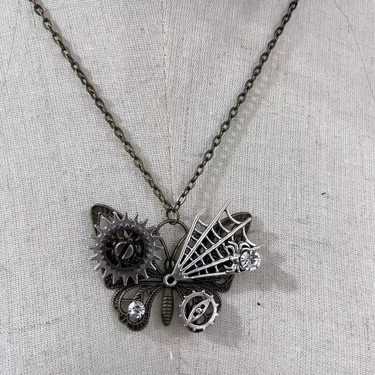 Wholesale Gothic Mechanical Gear Butterfly Pendant Necklace