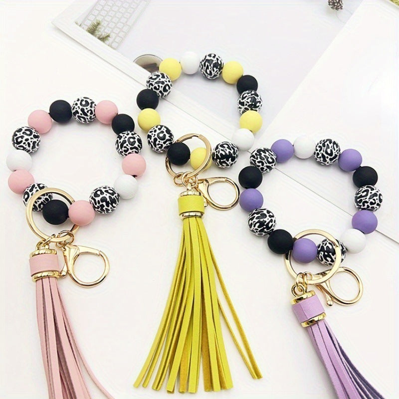 Wholesale Handmade Wooden Bead Keychain Bracelet Celestial Pattern Red Boutique Resale Accessory