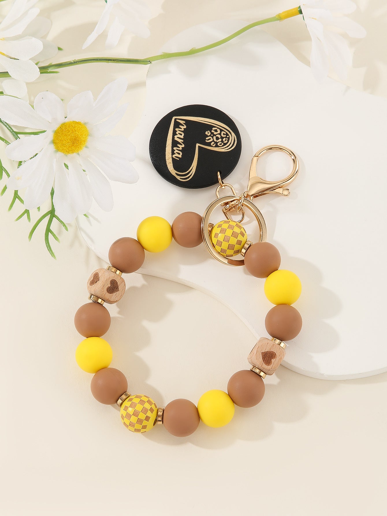 Wholesale  Wooden Bead Silicone Bracelet Keychains