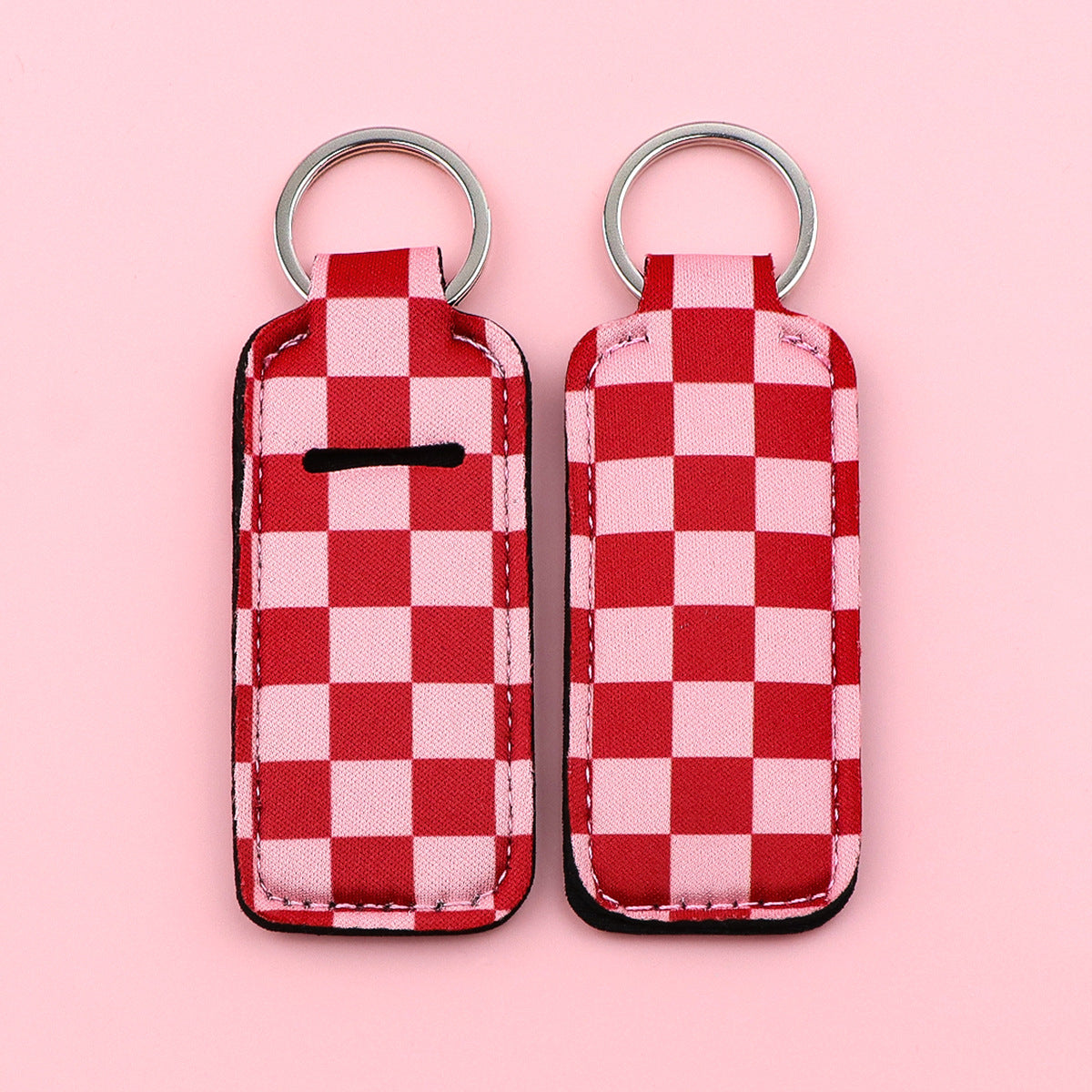 Wholesale 6pcs Red Plaid Lipstick Set Keychain