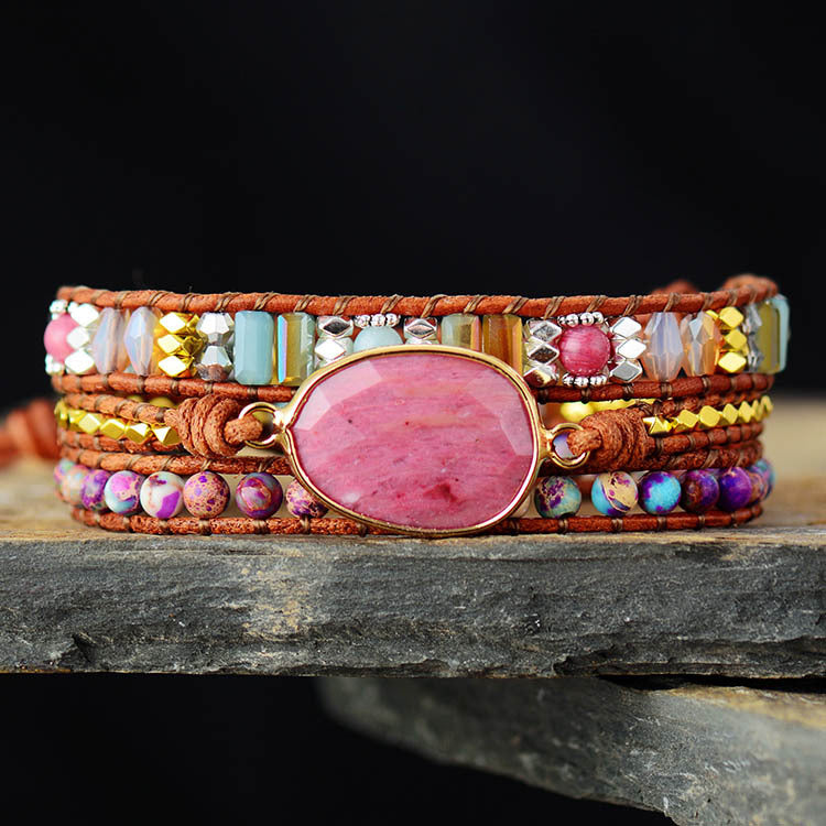 Wholesale Natural Stone Red Grain Hand-woven Beaded Bohemian Multi-layer Bracelets ACC-BT-LZ015