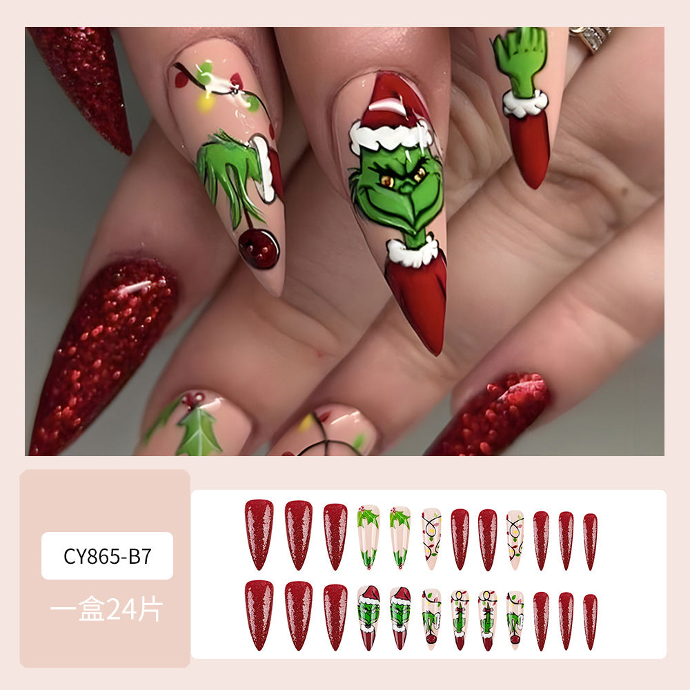 Wholesale 24 Pieces/box Christmas Cartoon Green Nails Kits Nail Stickers ACCVIP-NS-QXJ001