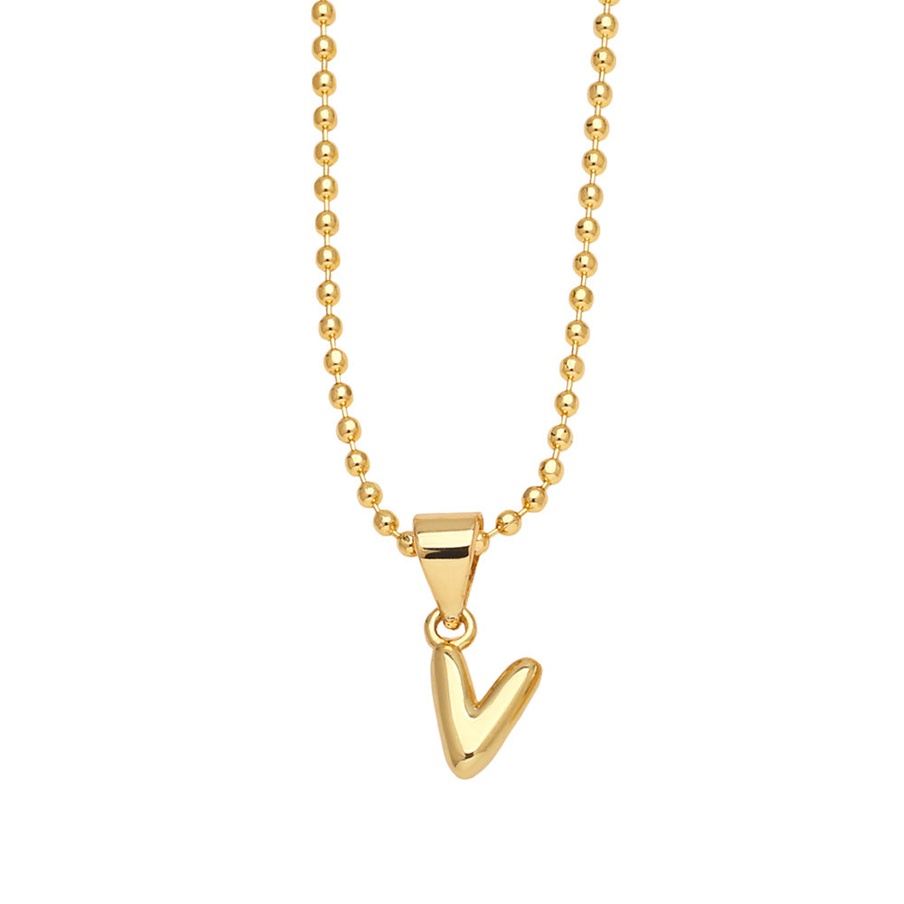 Wholesale 26 letters copper plated gold shiny necklace