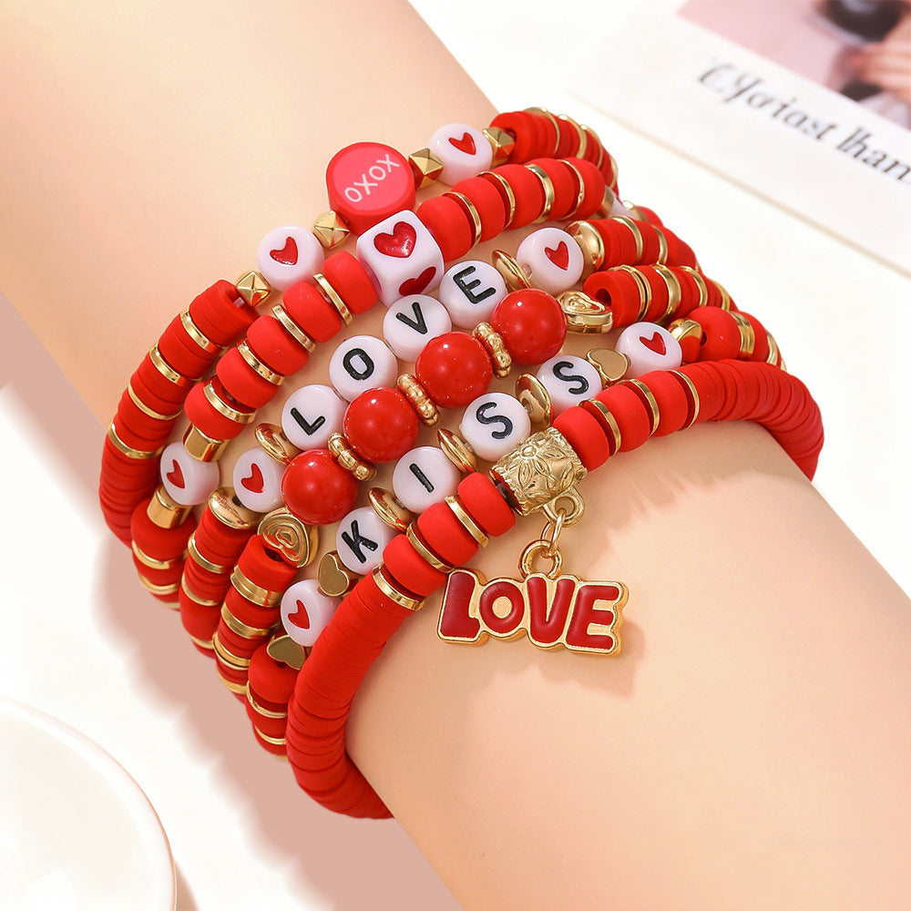Wholesale Valentine' s Day Love Bouquet Lip Pendant Bracelet