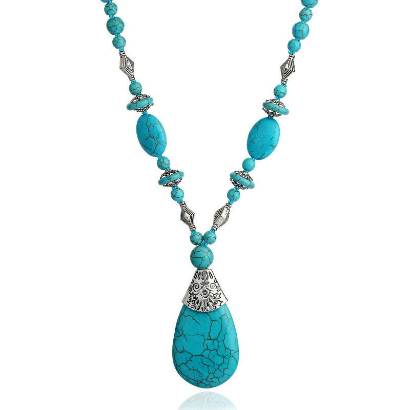Wholesale Bohemian Turquoise Water Drop Pendant Necklace,  Fashion Jewelry Accessory for Everyday Gift or Resale