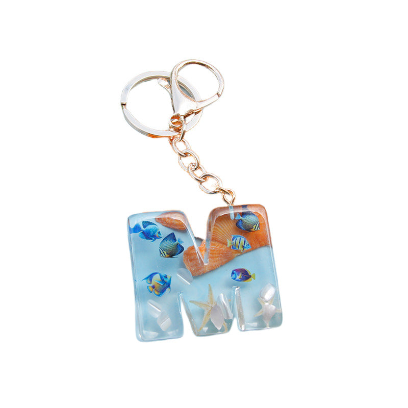 Wholesale Ocean tropical fish 26 English letters epoxy resin keychain