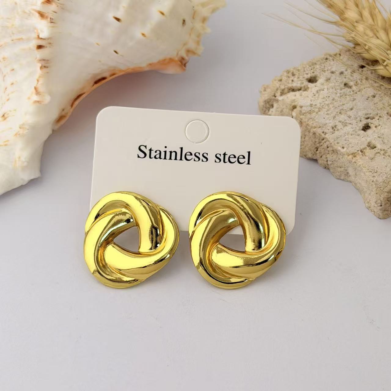 Wholesale Geometric Pleated Earrings 304 Stainless Steel Fashion Jewelry for Women