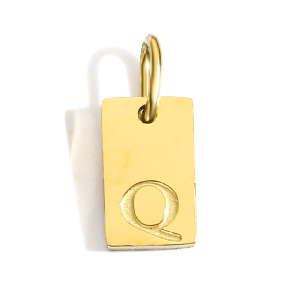 Wholesale Square brand 26 English letters stainless steel vacuum plated 14K 18K gold pendant