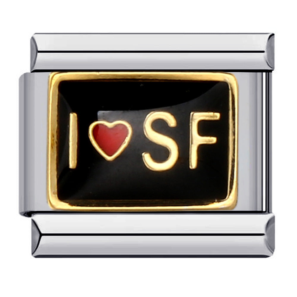 Wholesale Italian Charm Bracelet 9mm DIY Splicing Removable Black Gold Plated Oil Drop Cartoon Stainless Steel Composable Bracelet