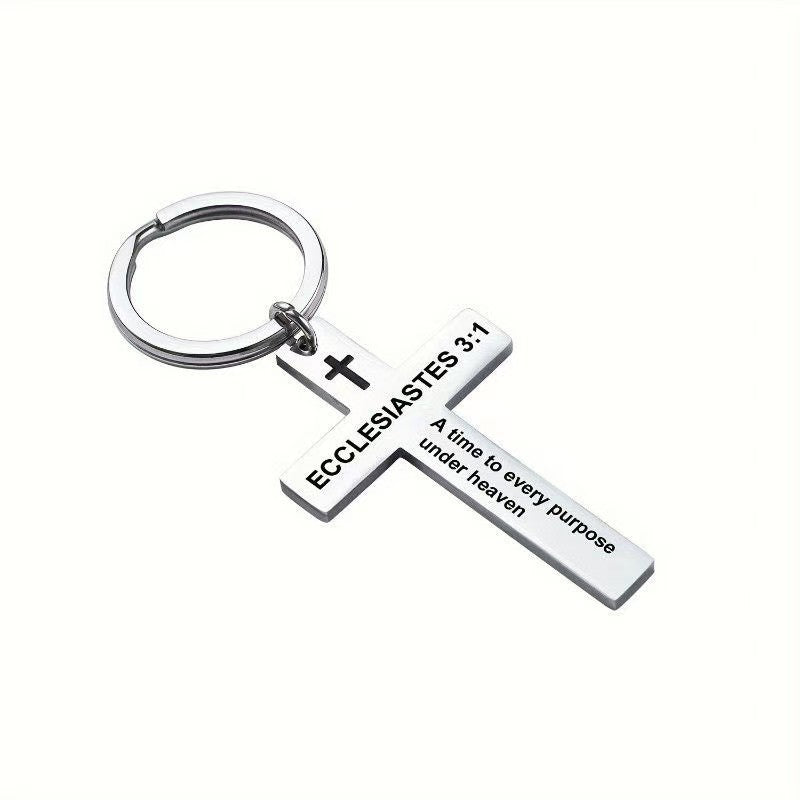 Wholesale creative Titanium Steel cross inspirational lettering metal keychain
