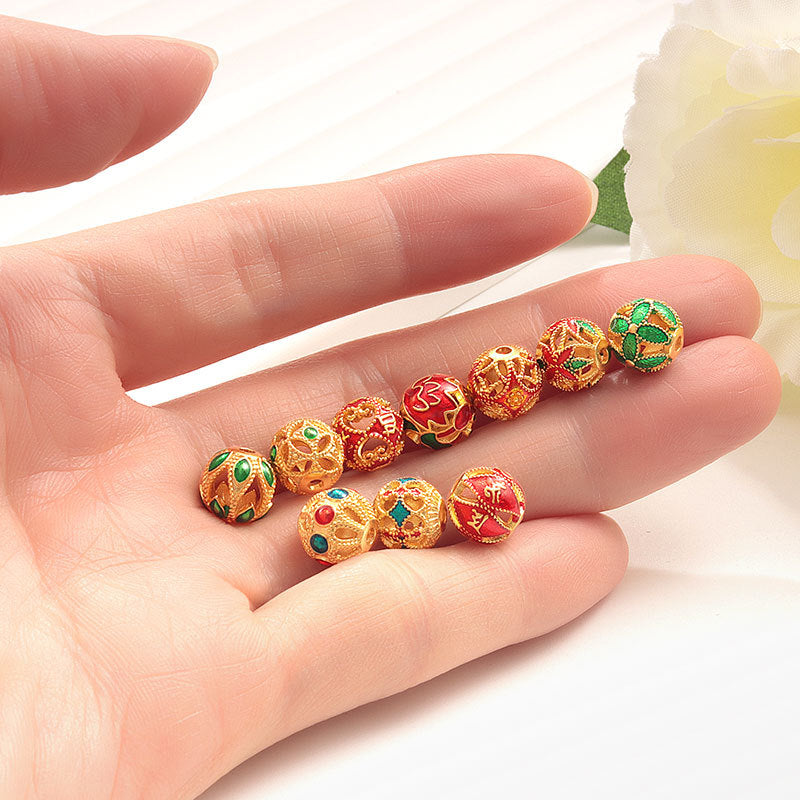 Wholesale S925 sterling silver ancient gold cloisonne auspicious spacer beads enamel loose beads