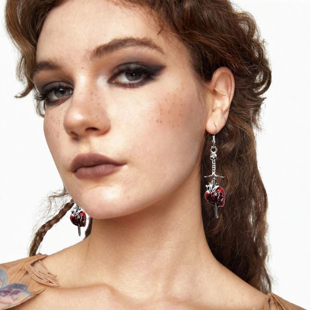 Wholesale  Sword Piercing Heart Girl' s Earrings