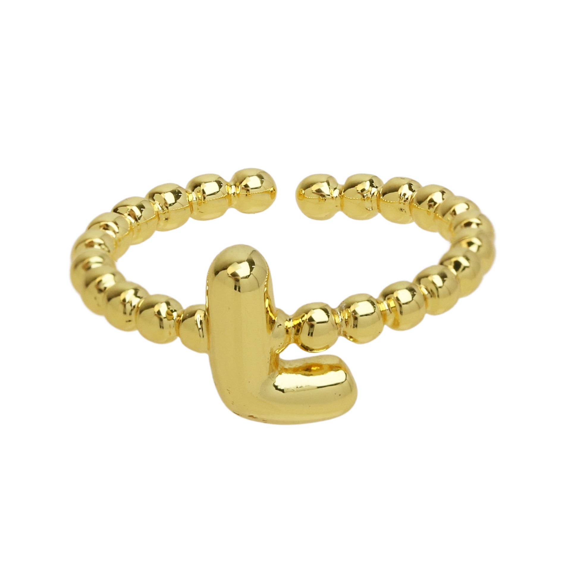 Wholesale  18k Golden Glaze Brass Bubble Balloon Letter  26 Ring