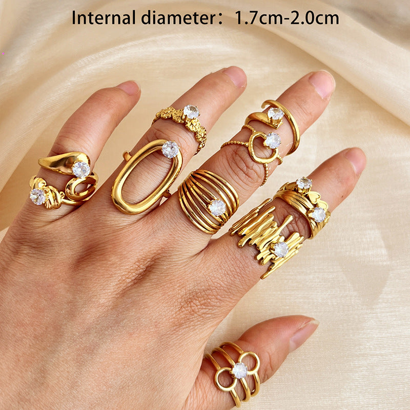 Wholesale Random 5pcs Diamond Stainless Steel Electroplated Gold Rings ACC-RS-YuSen003