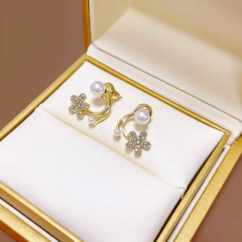 Wholesale Silver Needle Pearl  Rose Bow Front and Back Large Earrings