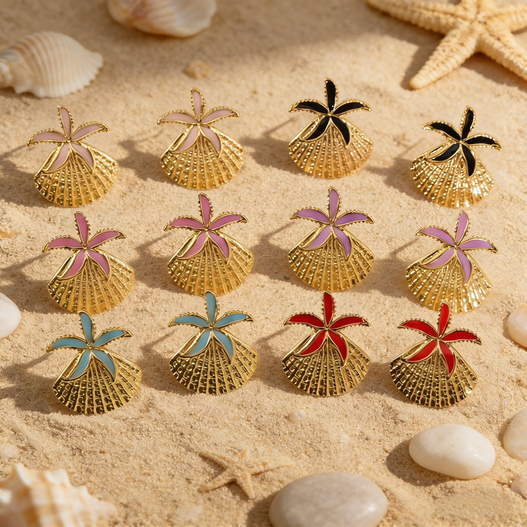 Wholesale Exquisite Stainless Steel Starfish and Seashell Stud Earrings
