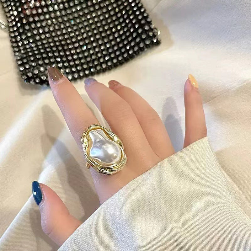 Wholesale Gold Baroque Lava Texture Flower Ring Set For Women Adjustable Wide Band Geometric Shape Everyday Chic Jewelry Accessory