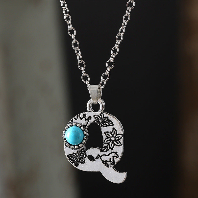 Wholesale  Retro 26 English Letter Turquoise Necklace Clavicle Chain
