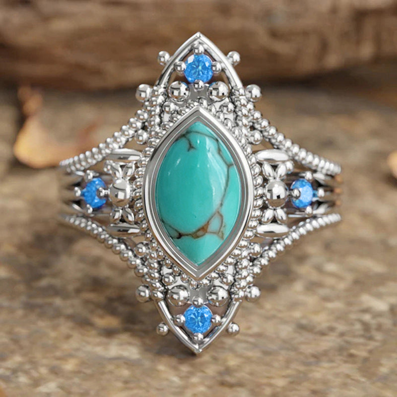 Wholesale Bohemian style marquise ring for women imitation turquoise