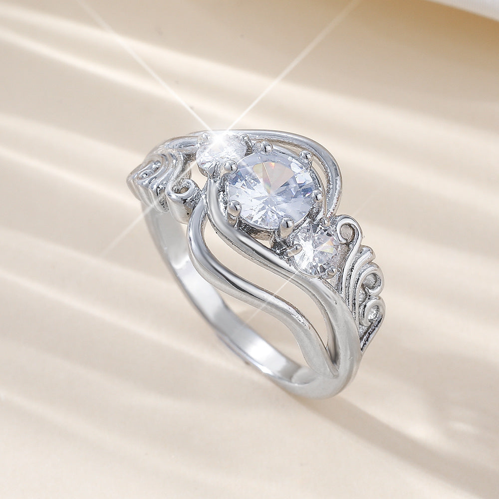 Wholesale Hollow carved copper inlaid with colored zircon retro ring