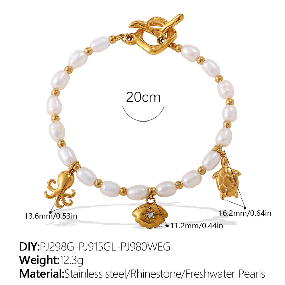 Wholesale  Fashion Creative Ocean Theme Freshwater Pearl DIY Dolphin Pendant Bracelet Plated with 18K Gold Niche Jewelry for Women
