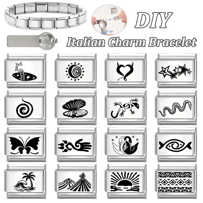 Wholesale DIY Stainless Steel Modular Bracelet with Black White Star Butterfly Pattern – Everyday Jewelry Accessory
