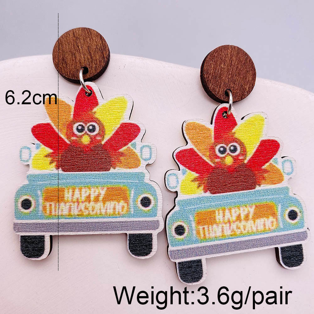 Wholesale Thanksgiving wooden earrings pumpkin turkey car water drop pendant earrings