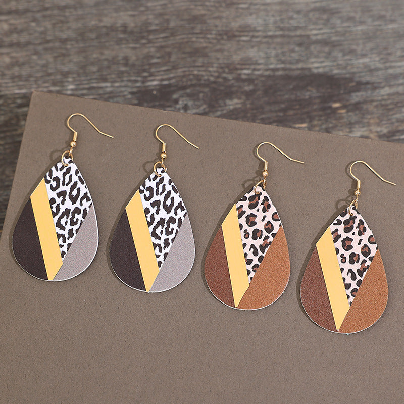 Wholesale Vintage Leopard Print Drop Earrings with Faux Leather and Golden Accents for Everyday Wear or Gift