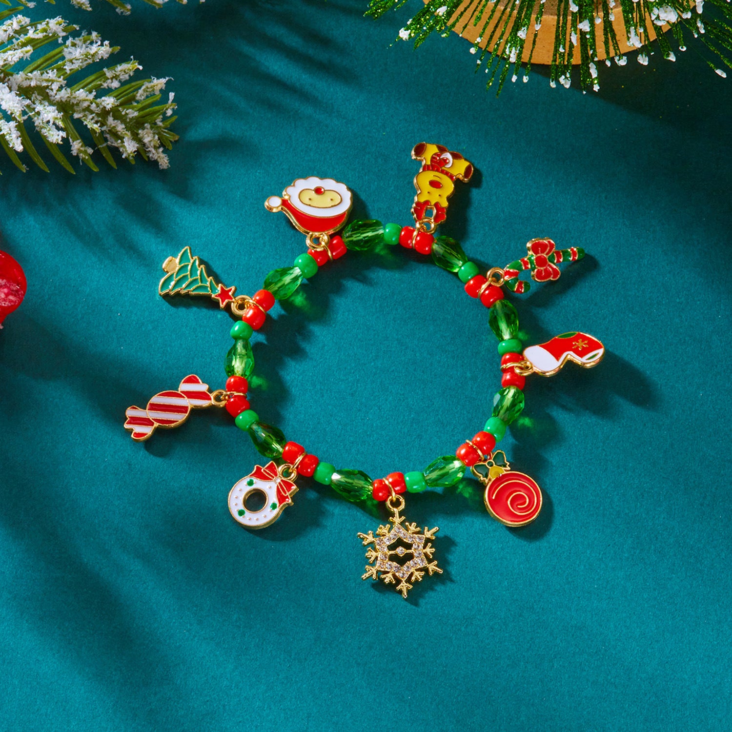 Wholesale Christmas Beaded Snowflake Elk  Cane Bracelet