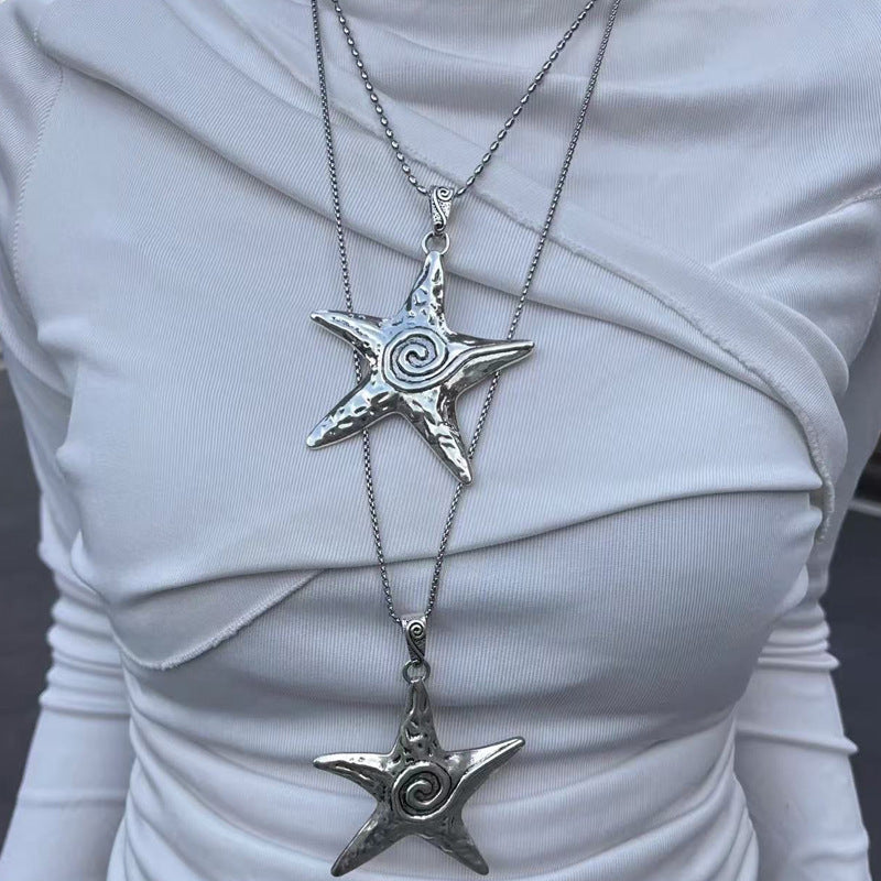 Wholesale Y2K Sweet Cool Sea Star Necklace Female Niche Retro Sweet Cool Spice Girl Style Sub-culture Ins Star Starfish Clavicle Chain