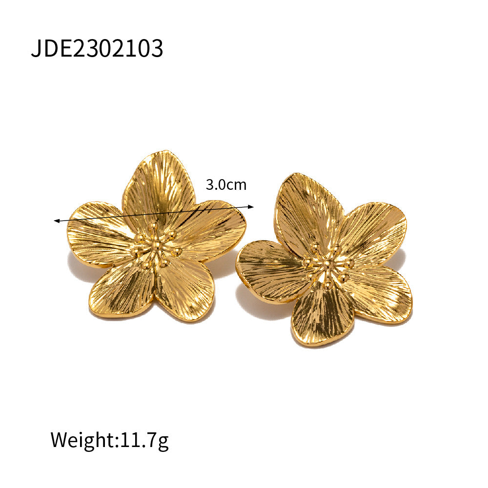 Wholesale Vintage Gold Stainless Steel Flower Metal Stud Earrings ACC-ES-JieDing005