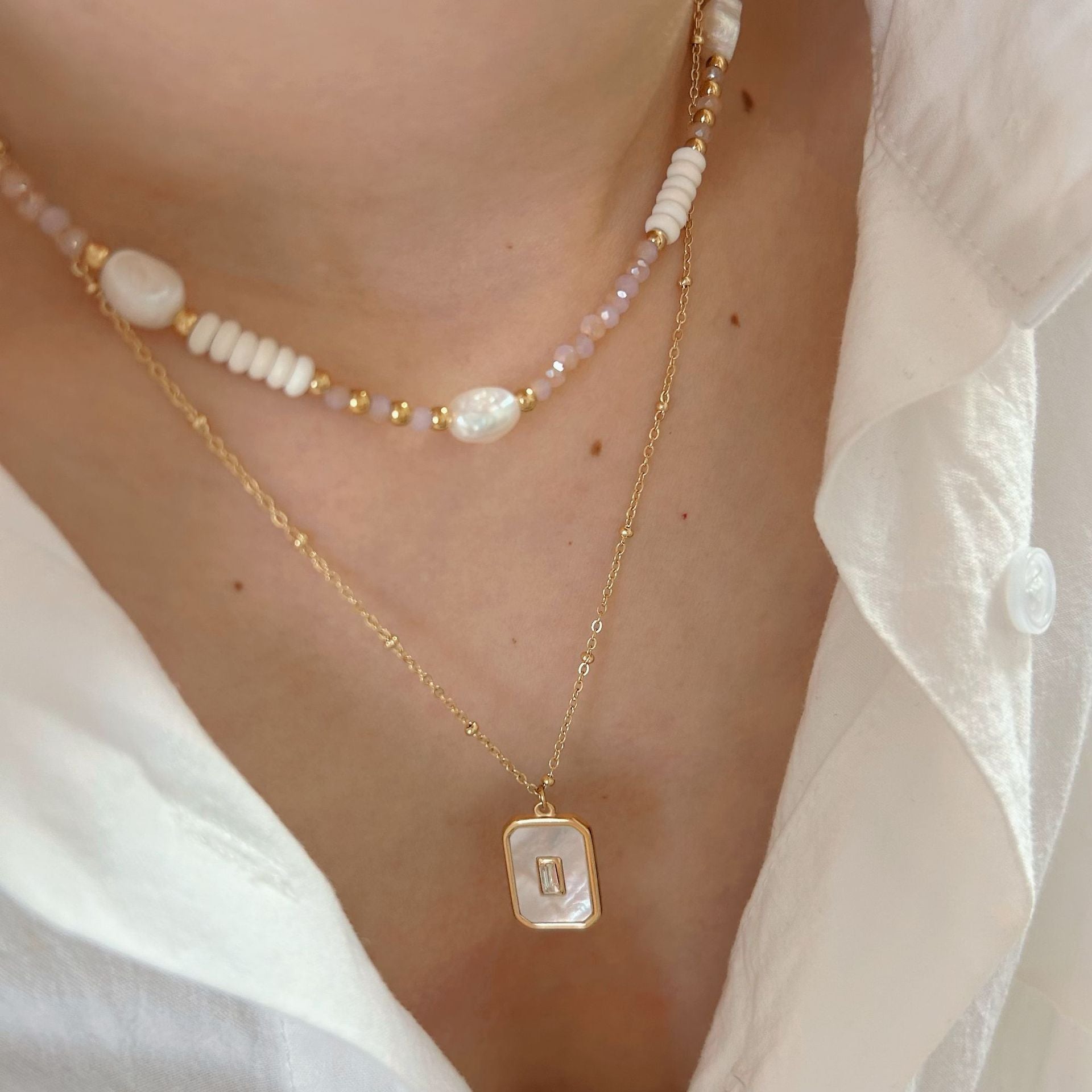 Wholesale Stainless steel white shell handmade chain