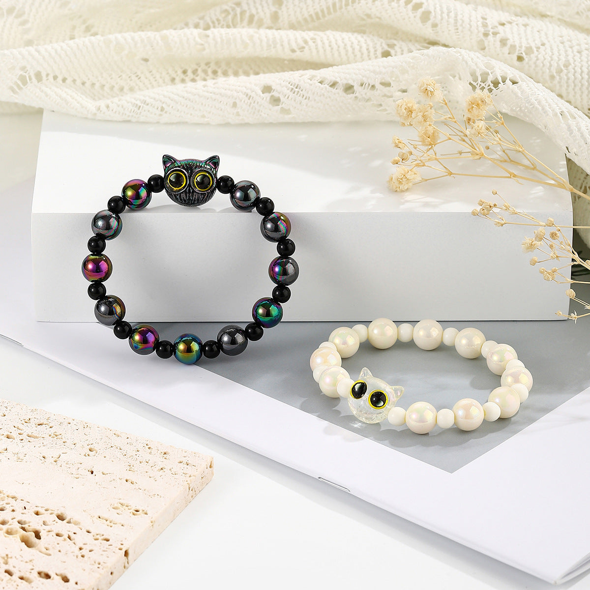 Wholesale Black White Cat Unisex Elastic Bracelet Cute Ins Style Plastic Resin Jewelry Accessory Birthday Gift Boutique Resale