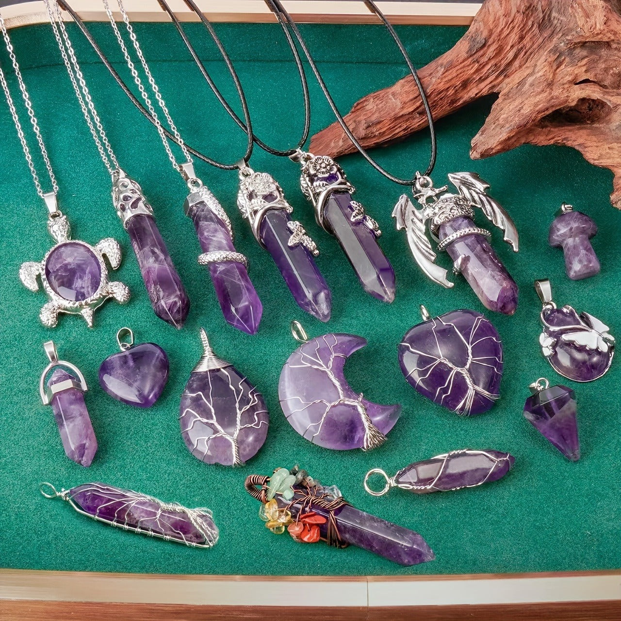 Wholesale Tree of Life Amethyst Heart Pendant Necklace Fashion Accessory Gift