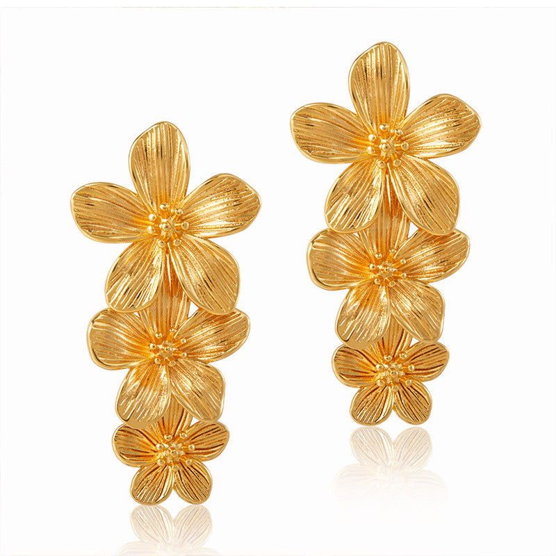 Wholesale golden flower pendant personalized stud earrings