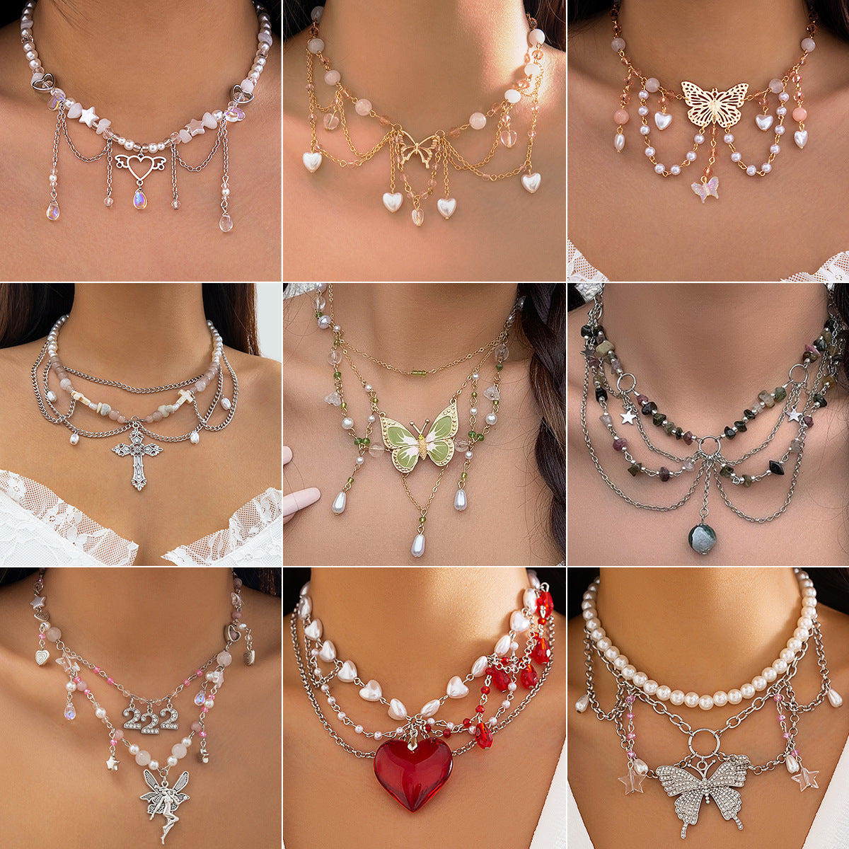 Wholesale Pearl Y2k Butterfly Choker Summer Dopamine Necklace Butterfly Necklace ACC-NE-DN001
