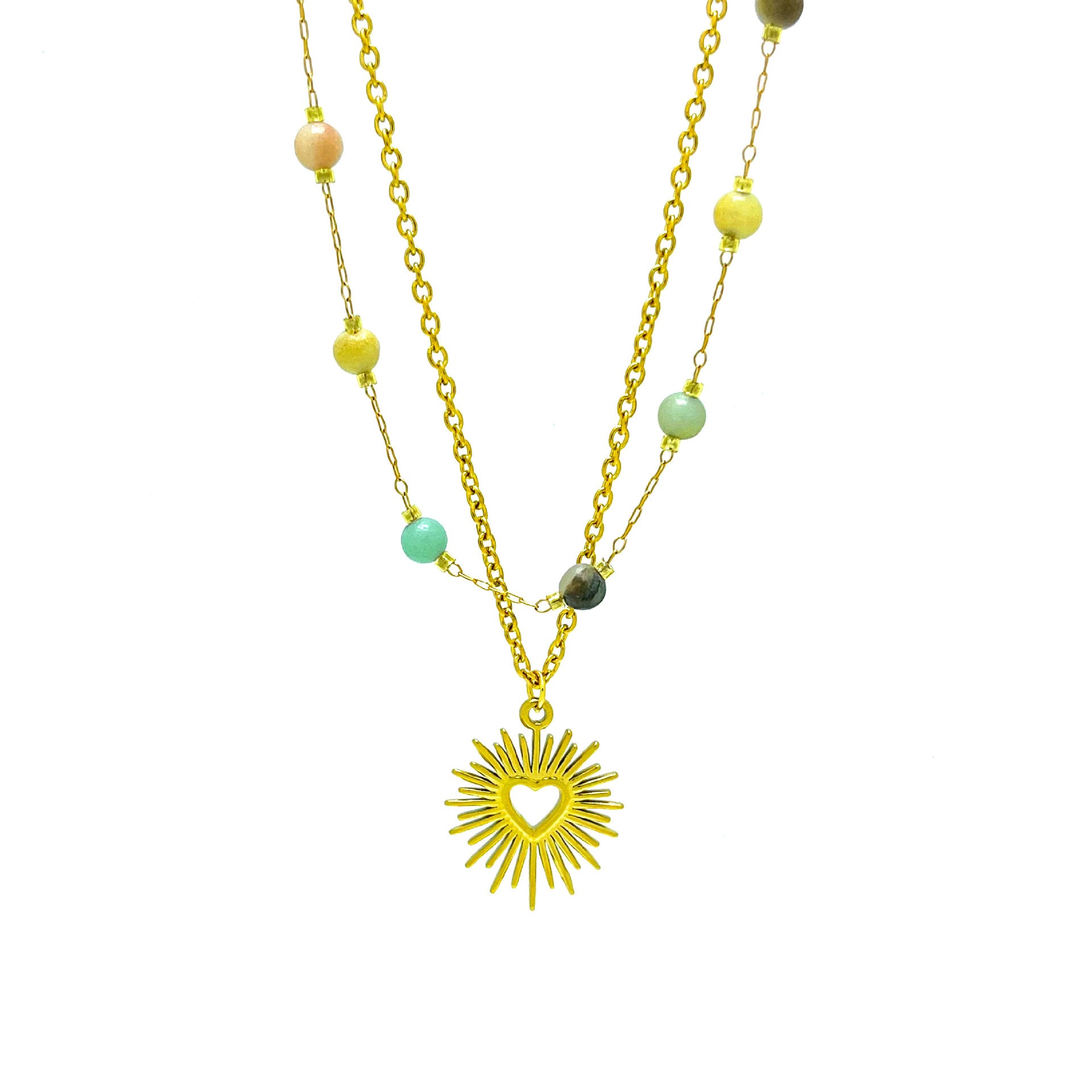 Wholesale Stainless Steel Double-Layer Sunlight Heart Bracelet Necklace