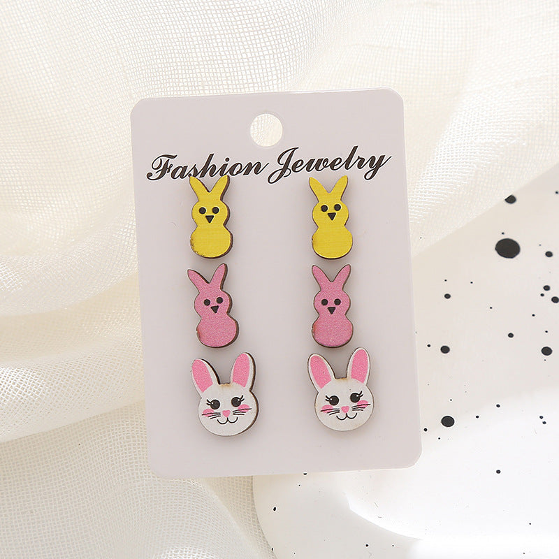 Wholesale Easter Egg Cartoon Egg Mushroom Love Wooden Earrings Set ACC-ES-XA001