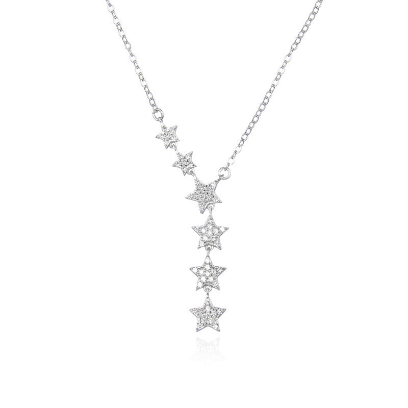 Wholesale S925 Sterling Silver Star Necklace  Light Luxury Elegant Long Tassel Clavicle Chain