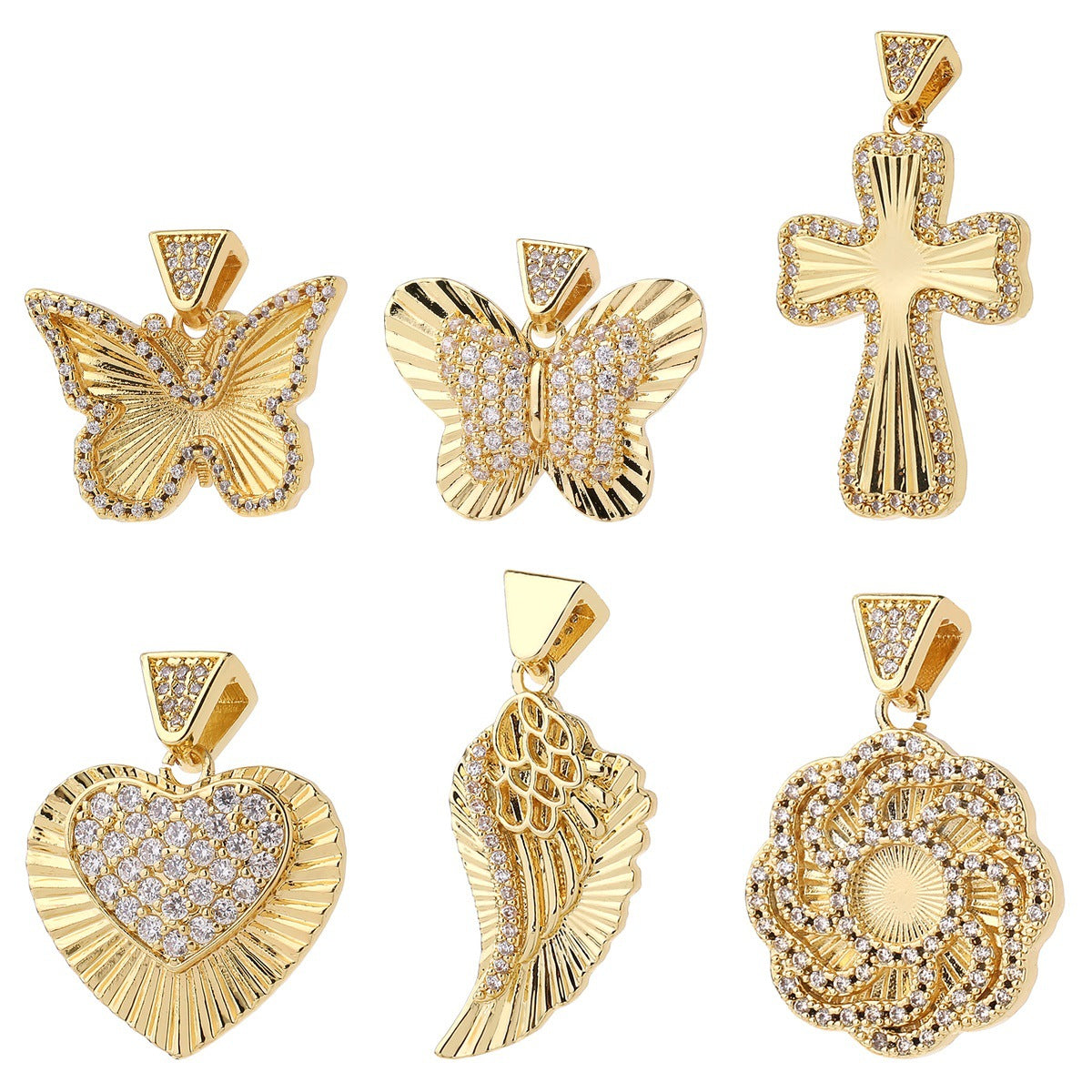 Wholesale Vintage Cross Pendant Gold Plated Brass Zircon DIY Necklace Fashion Accessory