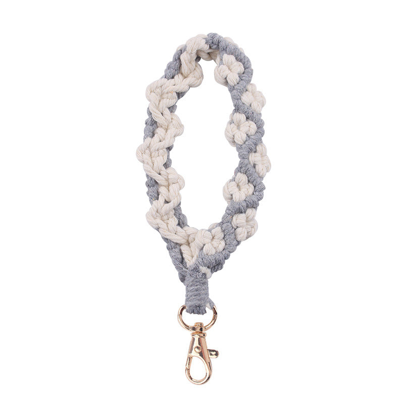 Wholesale Handmade Woven Daisy Cotton Rope Lanyard Keychain ACC-KC-GuangTian078